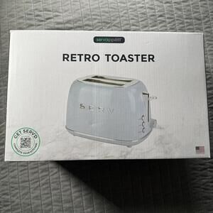 NEW Servappetit SERV Retro Toaster White 2 Slice Bread Extra‎ Wide Slots Classic
